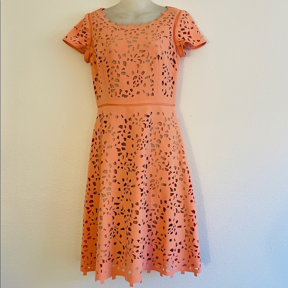 Nue by Shani Laser Cut Fit and Flare Peach Dress